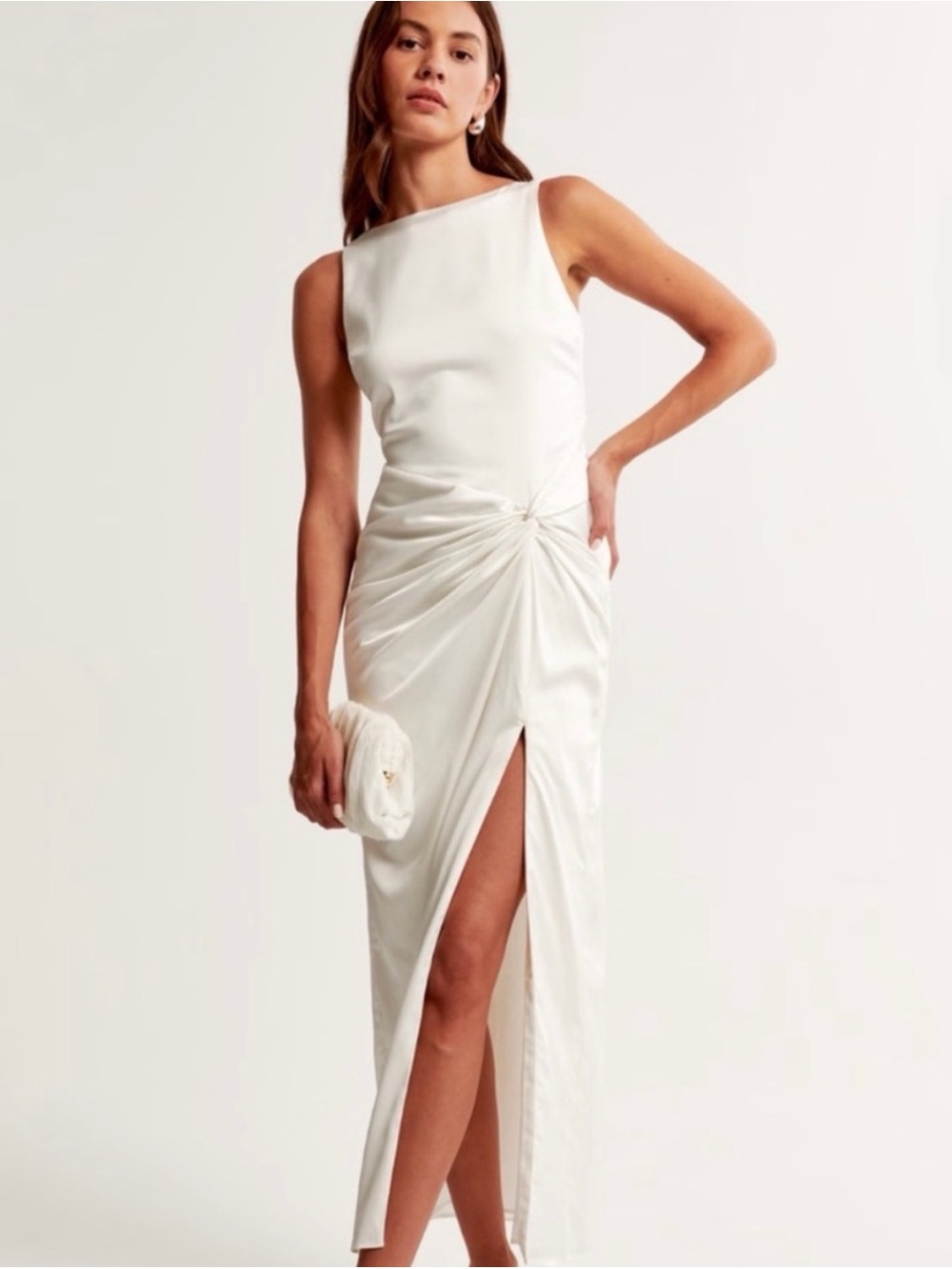 Abercrombie ivory silky White Sleeveless Draped Midi Dress - size Large